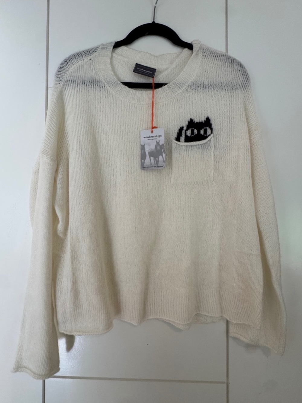 Wooden Ships Ivory Cat Pocket Sweater